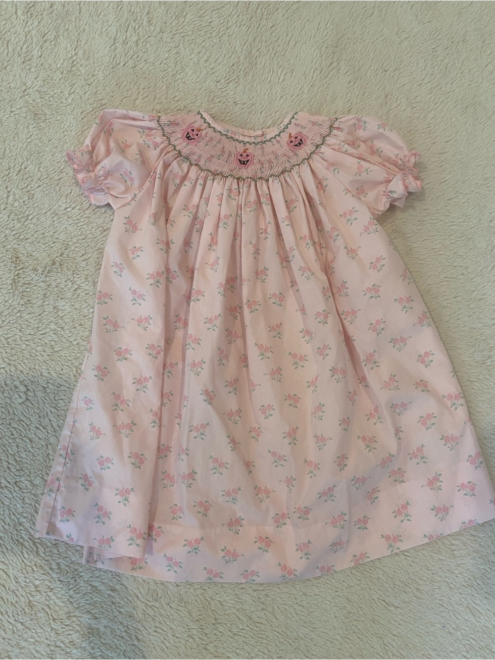 Ruth and Ralph Smocked Pumpkin Floral Dress Pink Girls